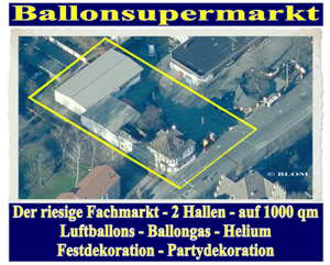 Ballonsupermarkt, der riesige Fachhandel für Luftballons, Ballongas, Helium, Partydekoration. 2 Hallen auf über 1000m²